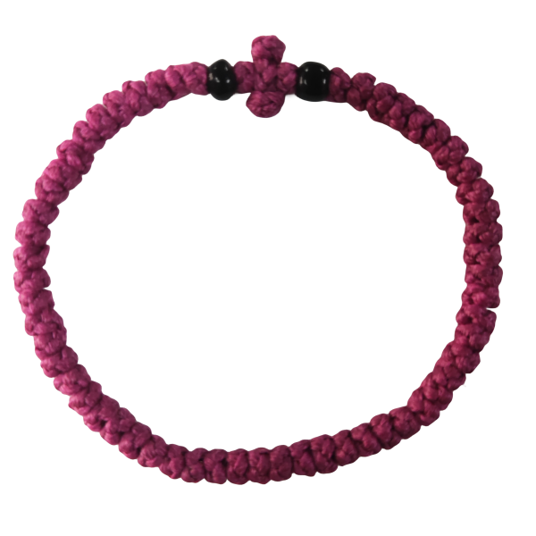 Greek Orthodox prayer rope Komboskini 61, knotted wax thread bracelet, Greek cross prayer rope bracelet red colour and black bead