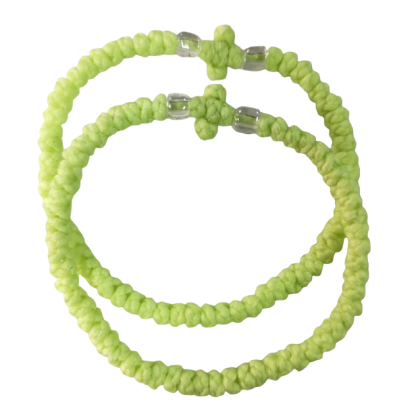 Greek Orthodox prayer rope Komboskini 61, knotted wax thread bracelet, Greek cross prayer rope bracelet green color and clear ball
