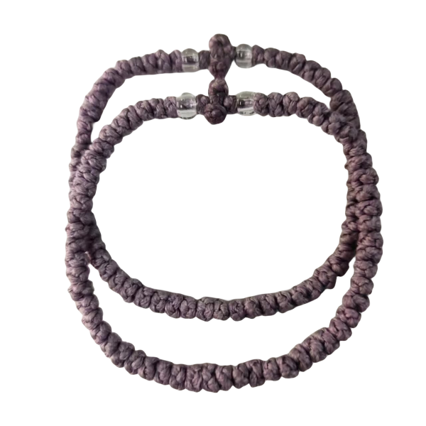 The best Russian Greek wax rope Komboskini bracelet, Orthodox prayer rope Chotki Komboskini knot bracelet purple color and clear beads