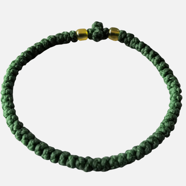 Factory Custom Orthodox Prayer Rope Bracelet for Kids, Brojanica, Komboskini, Chotki, Thin Waxed Thread Prayer Rope Bracelets Light Green and White beads