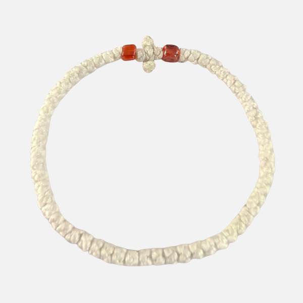 Factory Custom Orthodox Prayer Rope Bracelet for Kids, Brojanica, Komboskini, Chotki, Thin Waxed Thread Prayer Rope Bracelets Light Fruit cream-coloured and Red beads