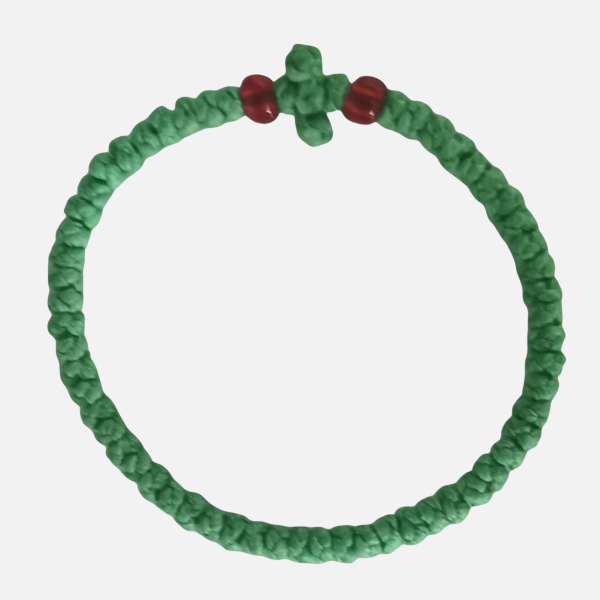 Factory Custom Orthodox Prayer Rope Bracelet for Kids, Brojanica, Komboskini, Chotki, Thin Waxed Thread Prayer Rope Bracelets Light Green and Red beads
