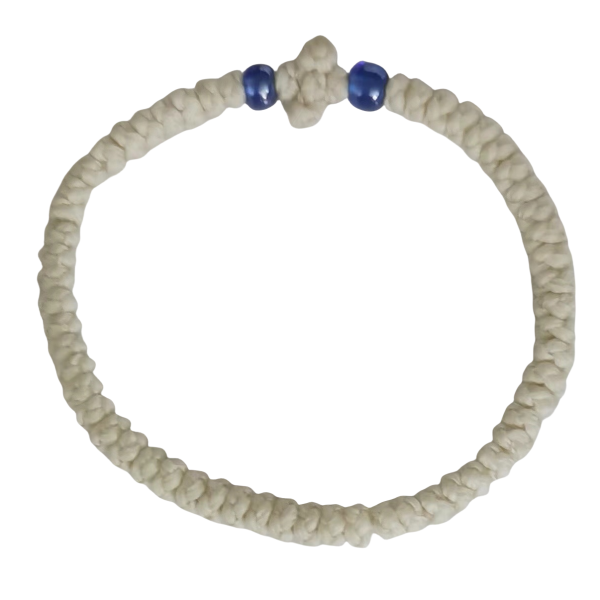 Factory Custom Orthodox Prayer Rope Bracelet for Kids, Brojanica, Komboskini, Chotki, Thin Waxed Thread Prayer Rope Bracelets Beige and Sapphire beads
