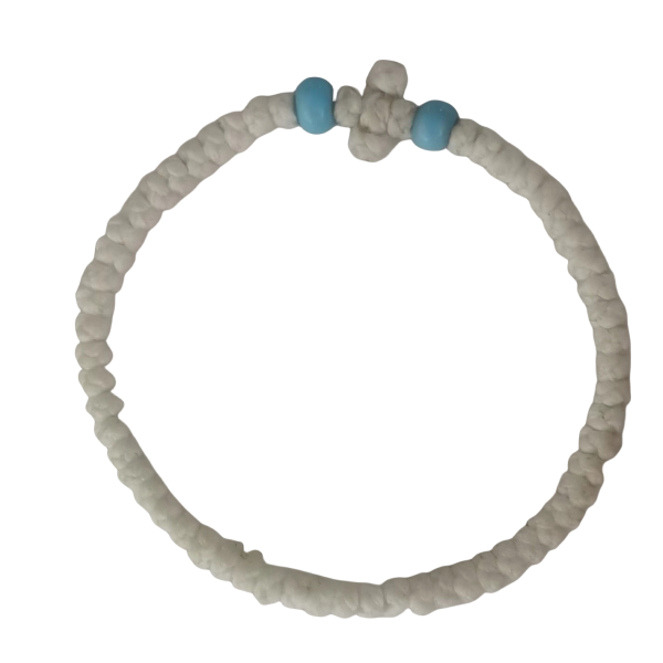 Factory Custom Orthodox Prayer Rope Bracelet for Kids, Brojanica, Komboskini, Chotki, Thin Waxed Thread Prayer Rope Bracelets cream-coloured and blue beads