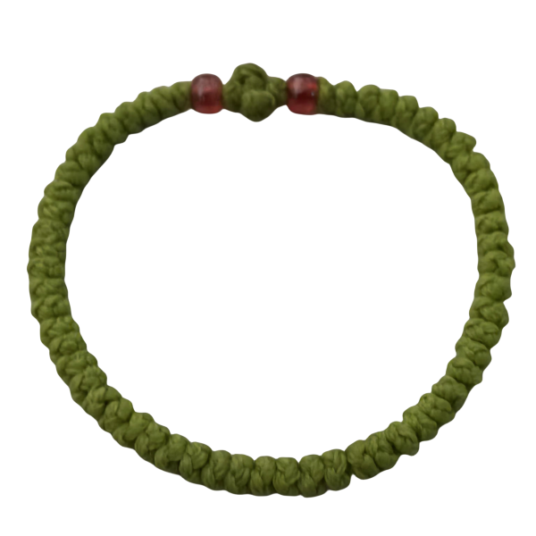 Factory Custom Orthodox Prayer Rope Bracelet for Kids, Brojanica, Komboskini, Chotki, Thin Waxed Thread Prayer Rope Bracelets fruit green and Red beads