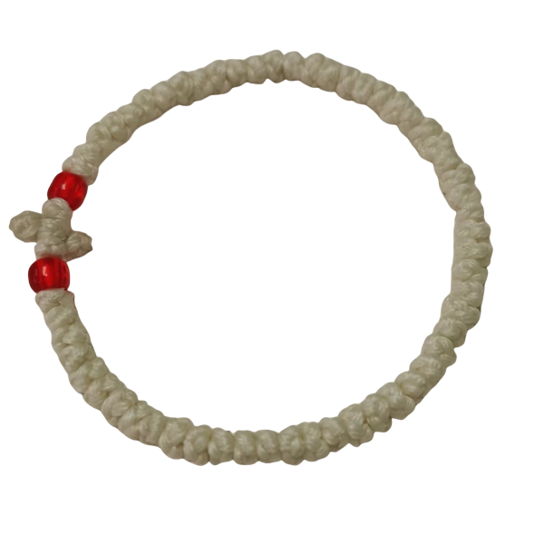 Factory Custom Orthodox Prayer Rope Bracelet for Kids, Brojanica, Komboskini, Chotki, Thin Waxed Thread Prayer Rope Bracelets cream-coloured and red beads
