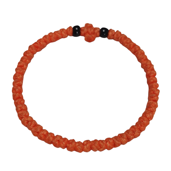 Factory Custom Orthodox Prayer Rope Bracelet for Kids, Brojanica, Komboskini, Chotki, Thin Waxed Thread Prayer Rope Bracelets Watermelon orange and Black beads