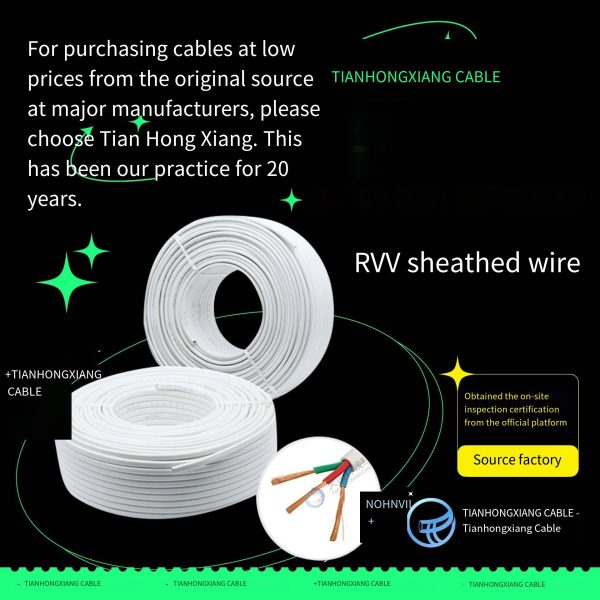 Tian Hongxiang Rvv Sheathing Cable Underground Two-Wire Flexible Cable 2*0.75 Square Two-Wire Sheathed Cable Factory Customization